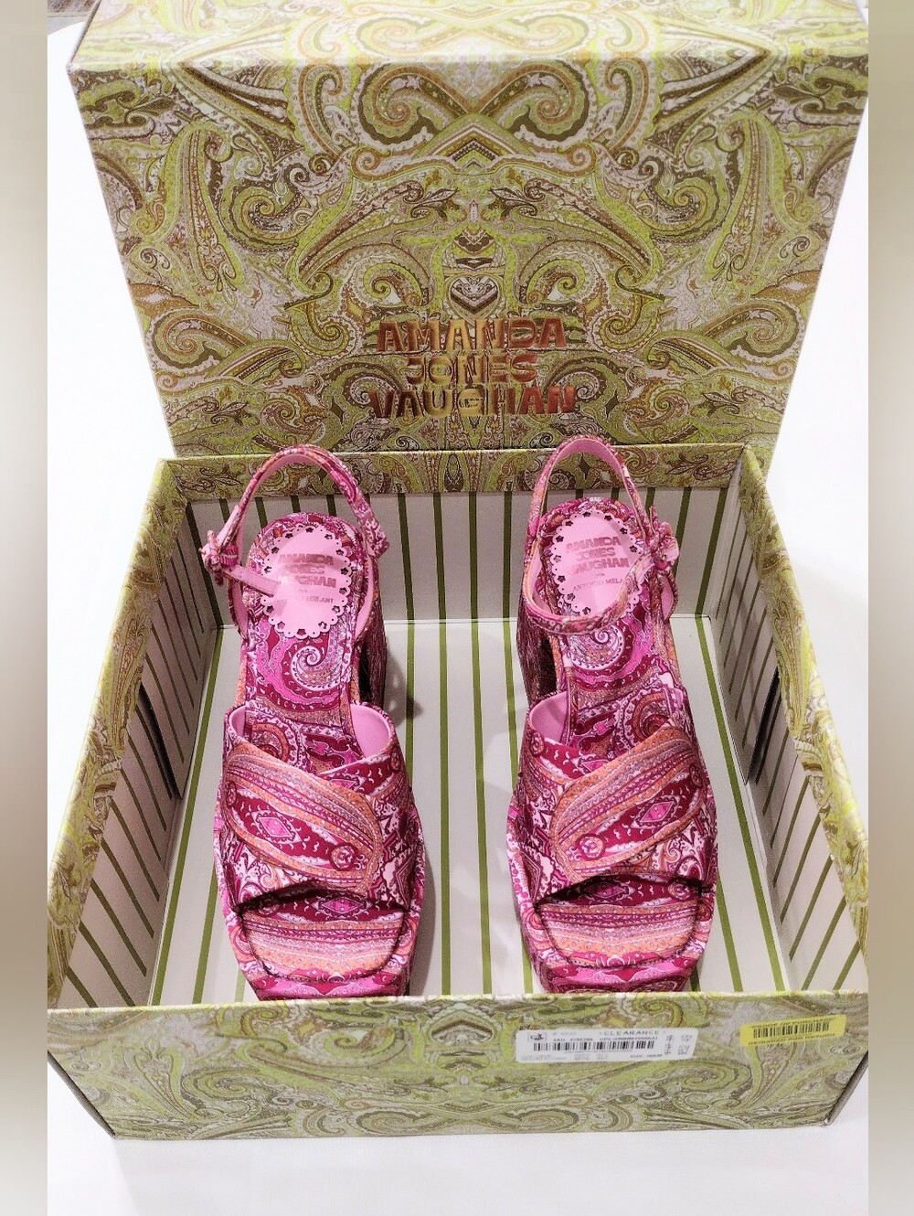 ANTONIO MELANI Pink Paisley Platform Slingback Heels